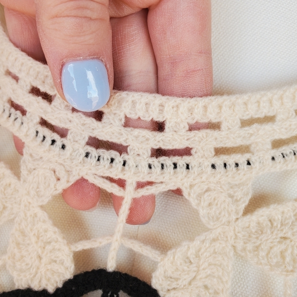 SHEIN Cream and Black Long Sleeve Crochet Bell Sleeve Cover-Up Beachwear Top - Picture 8 of 14